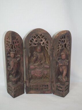 Oriental Buddist Triptych Portable Travel Folding Buddist Shrine